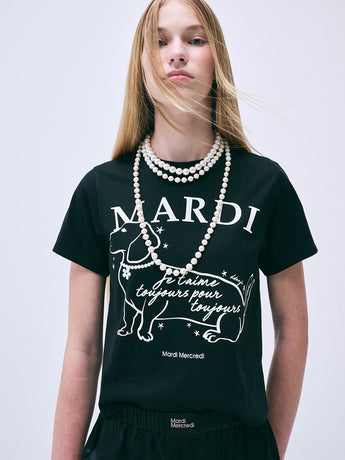 SLIM TSHIRT SWING THE TAIL DDANJI FLOWER CHOKER_BLACK IVORY