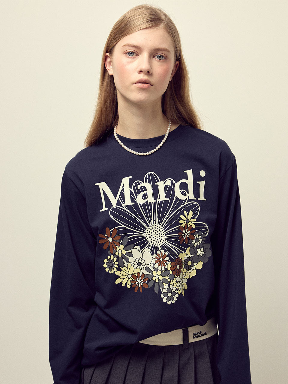 TSHIRT LONG SLEEVE FLOWERMARDI JARDIN_NAVY IVORY