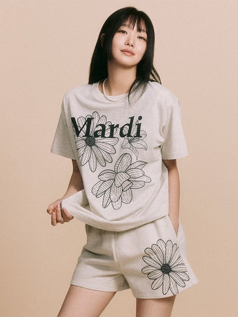 TSHIRT TRIPLE FLOWER_OATMEAL BLACK