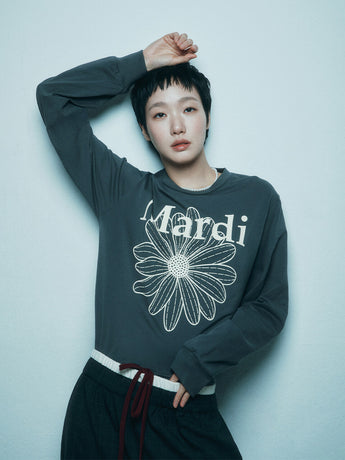 TSHIRT LONG SLEEVE FLOWERMARDI_CHARCOAL CREAM