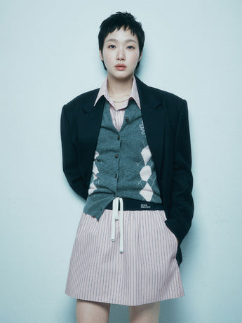 COTTON MINI SKIRT STRIPE CONTRAST WAISTBAND_PINK
