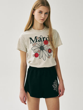 SLIM TSHIRT FLOWERMARDI BLOSSOM_OATMEAL BLACK