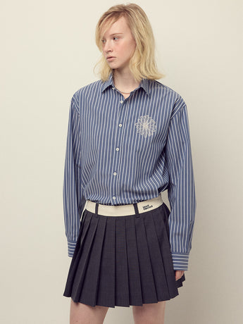 WOOL PLEATED MINI SKIRT CONTRAST WAISTBAND_CHARCOAL