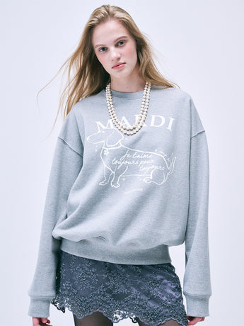 SWEATSHIRT SWING THE TAIL DDANJI FLOWER CHOKER_GREY IVORY