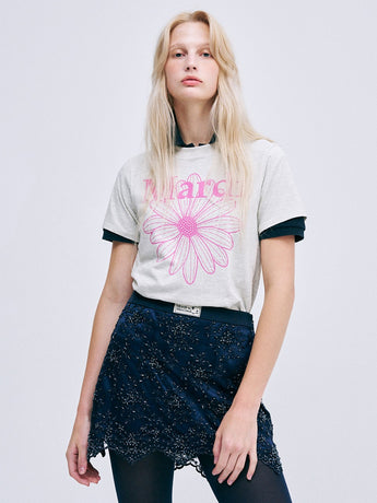 SLIM TSHIRT FLOWERMARDI_OATMEAL PINK