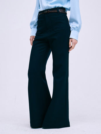WOOL FLARE PANTS_NAVY