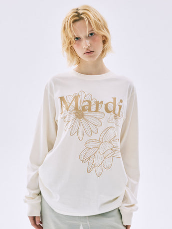 TSHIRT LONG SLEEVE TRIPLE FLOWER_CREAM PEANUT