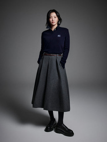 WOOL MAXI FLARE SKIRT_CHARCOAL