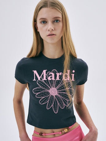 CROPPED TSHIRT FLOWERMARDI_CHARCOAL PINK