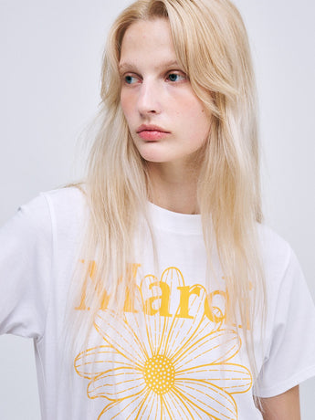SLIM TSHIRT FLOWERMARDI_WHITE TANGERINE