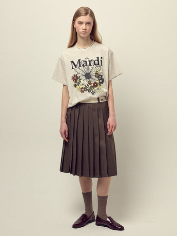 WOOL PLEATED MIDI SKIRT CONTRAST WAISTBAND_BROWN