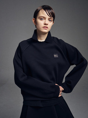 NEOPRENE CROPPED SWEATSHIRT SQUARE LOGO_BLACK