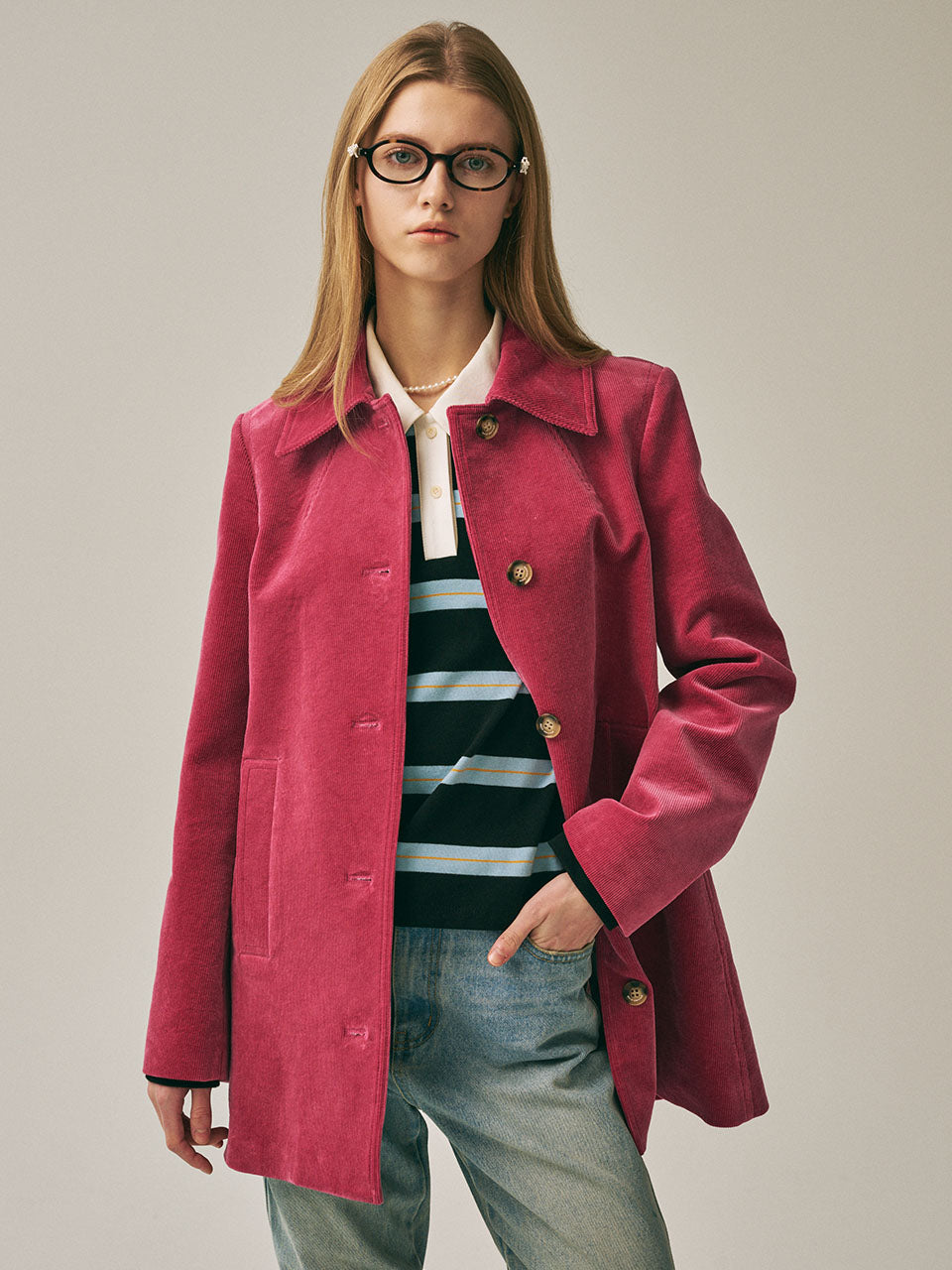 CORDUROY A LINE JACKET_PINK