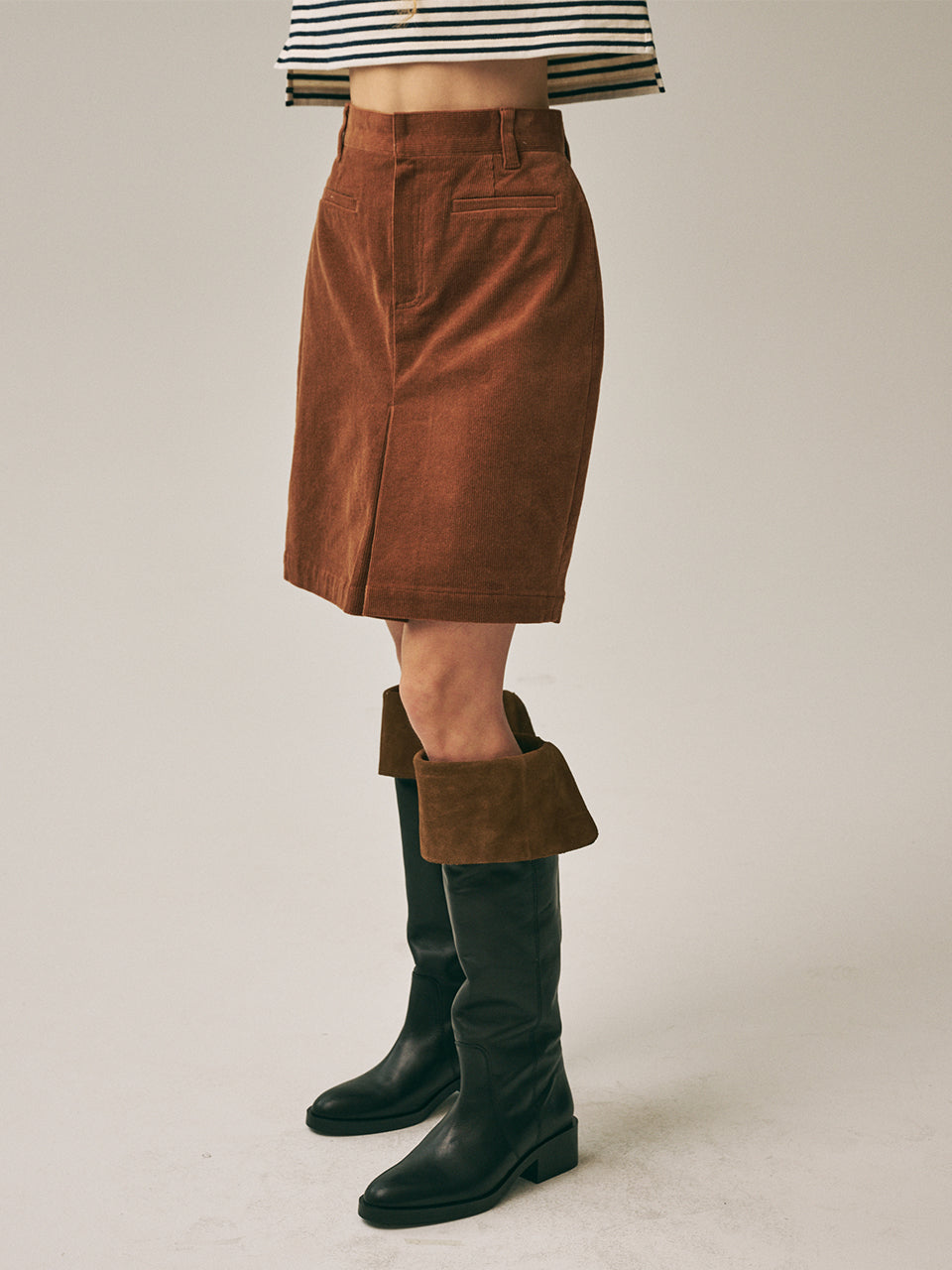 CORDUROY MIDI SKIRT_CAMEL