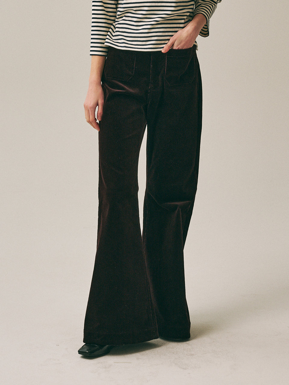 CORDUROY WIDE FLARE PANTS_BROWN