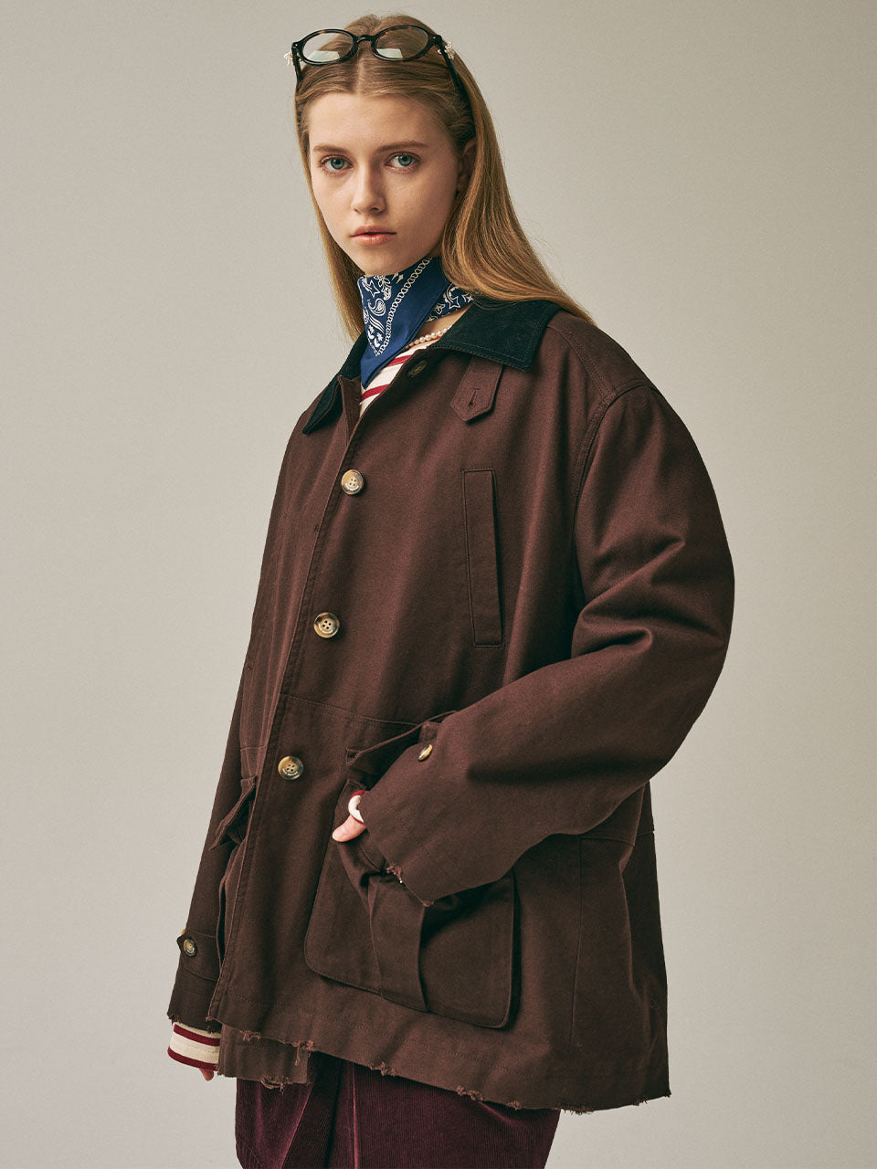QUILTED WORK JACKET_BROWN