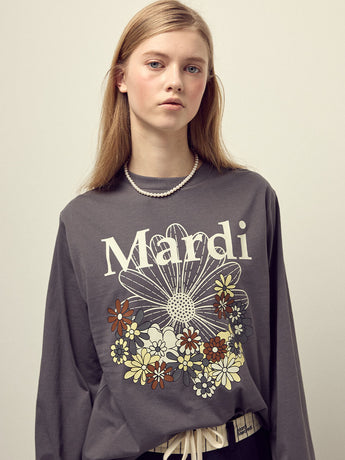 TSHIRT LONG SLEEVE FLOWERMARDI JARDIN_CHARCOAL IVORY