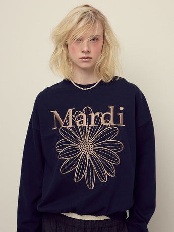 SWEATSHIRT FLOWERMARDI NEEDLEWORK_NAVY TAUPE