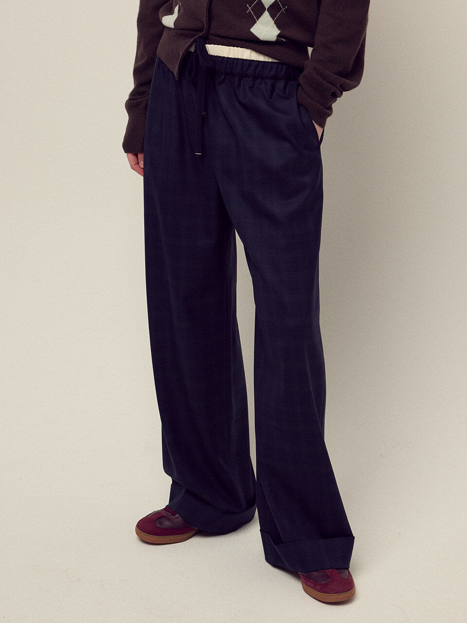 WOOL TURN UP PANTS_NAVY