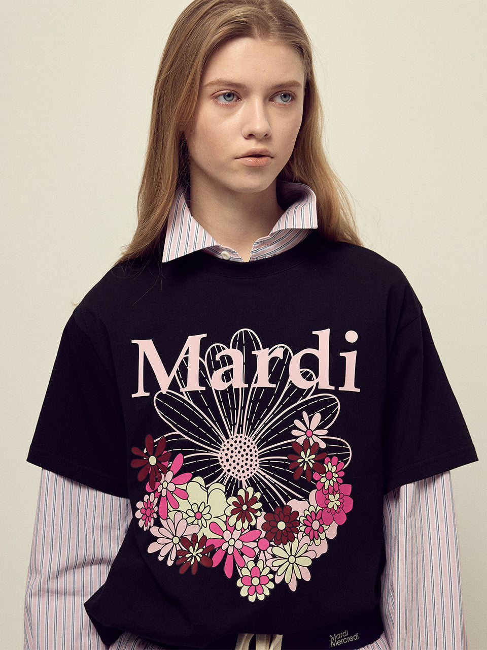 TSHIRT FLOWERMARDI JARDIN_BLACK PALEPINK