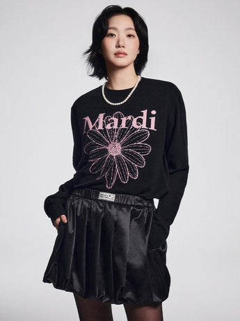 CASHMERE CREW NECK FLOWERMARDI_BLACK PINK