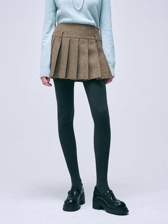 WOOL PLEATS MINI SKIRT_BROWN