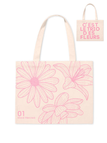 CANVAS BAG TRIPLE FLOWER_CREAM LIGHTPINK