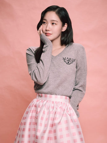 WOOL CROPPED V NECK ALUMNI CLASSIQUE_GREY BLACK