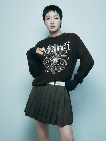WOOL PLEATED MINI SKIRT CONTRAST WAISTBAND_BROWN