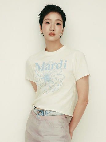 SLIM TSHIRT FLOWERMARDI_CREAM ASHBLUE