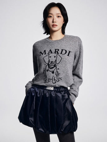 CASHMERE CREW NECK SWING THE TAIL DDANJI PEARL NECKLACE_GREY BLACK