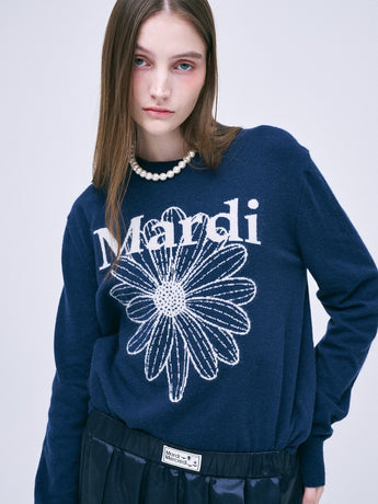 CASHMERE CREW NECK FLOWERMARDI_NAVY IVORY