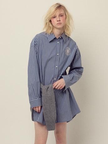 COTTON OVERSIZED SHIRT STRIPE_NAVY IVORY