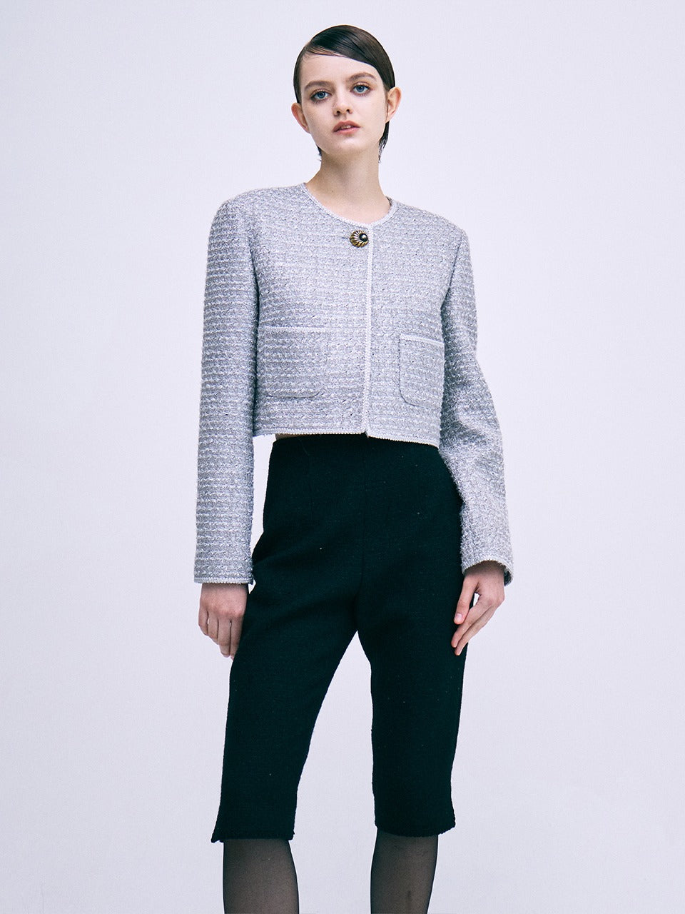 TWEED SLIM BERMUDA PANTS_BLACK