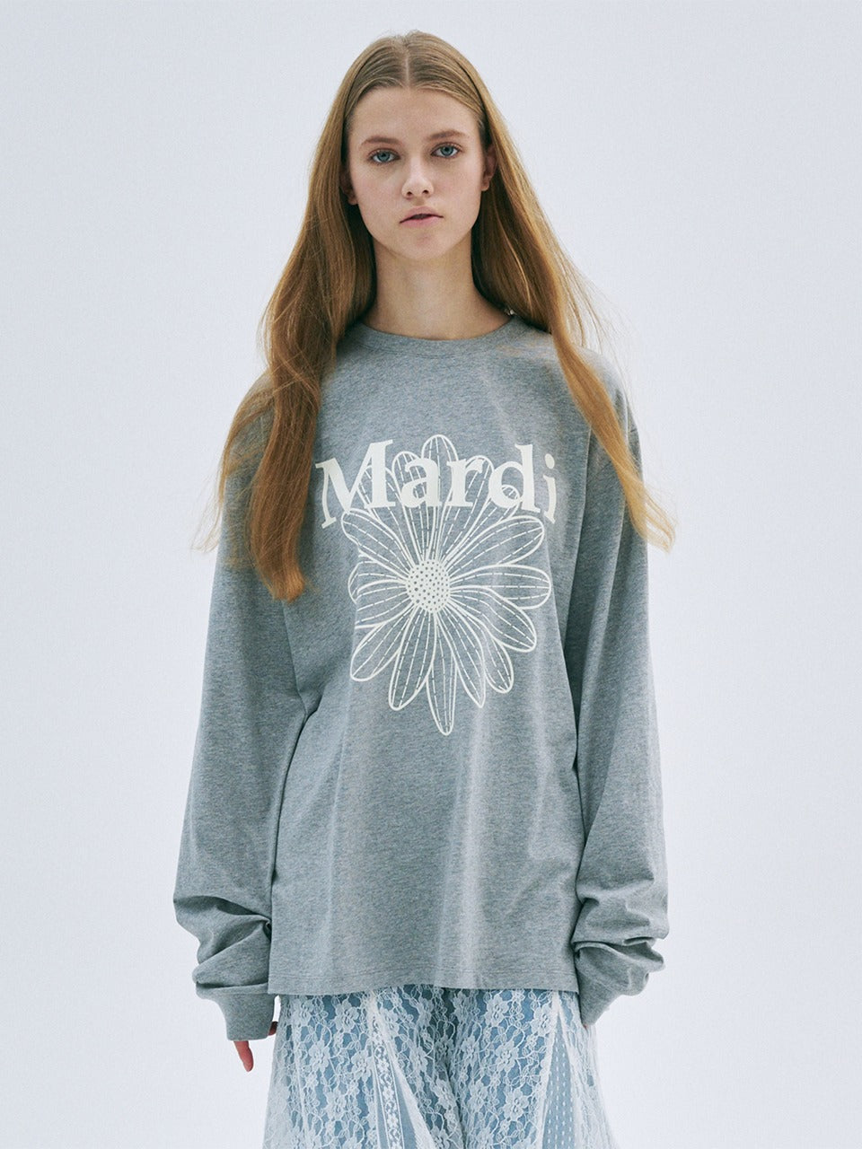UNISEX TSHIRT LONG SLEEVE FLOWERMARDI_GREY IVORY