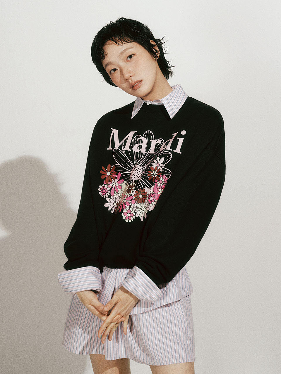 SWEATSHIRT FLOWERMARDI JARDIN_BLACK PALEPINK