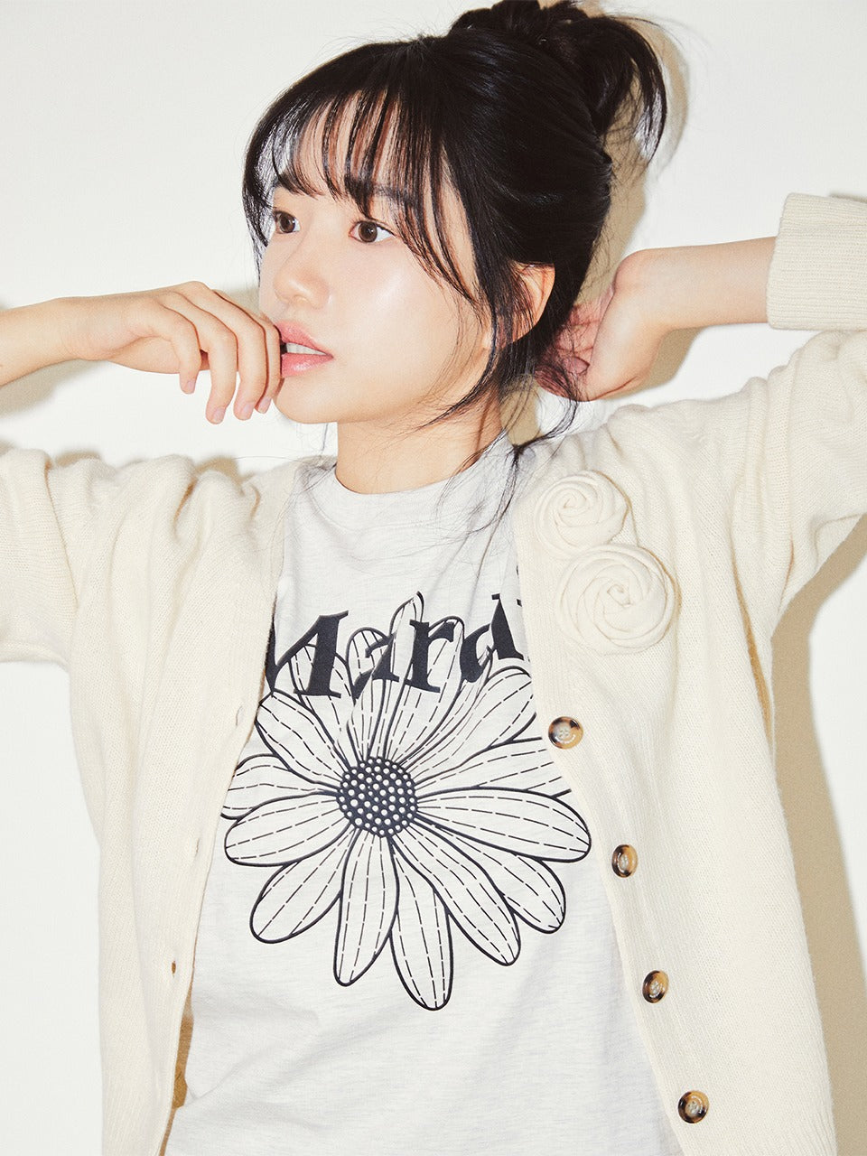SLIM TSHIRT FLOWERMARDI_OATMEAL BLACK