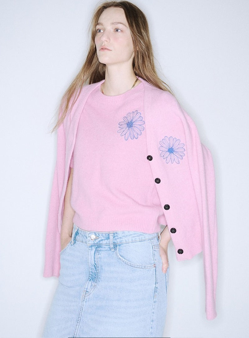 RACCOON BLENDED CARDIGAN V NECK_PINK BLUE