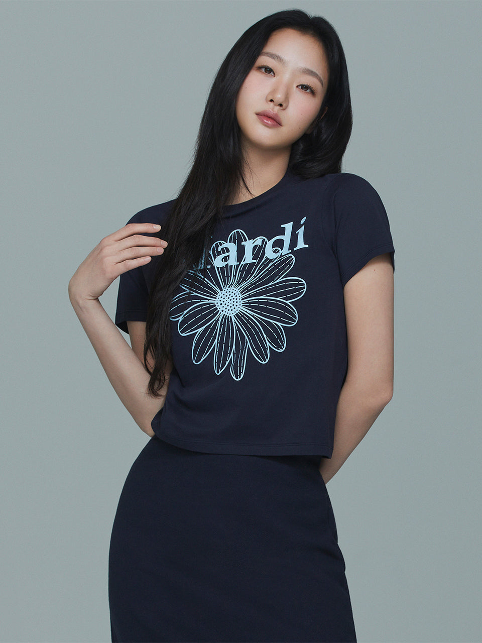 SLIM TSHIRT FLOWERMARDI_NAVY SKY