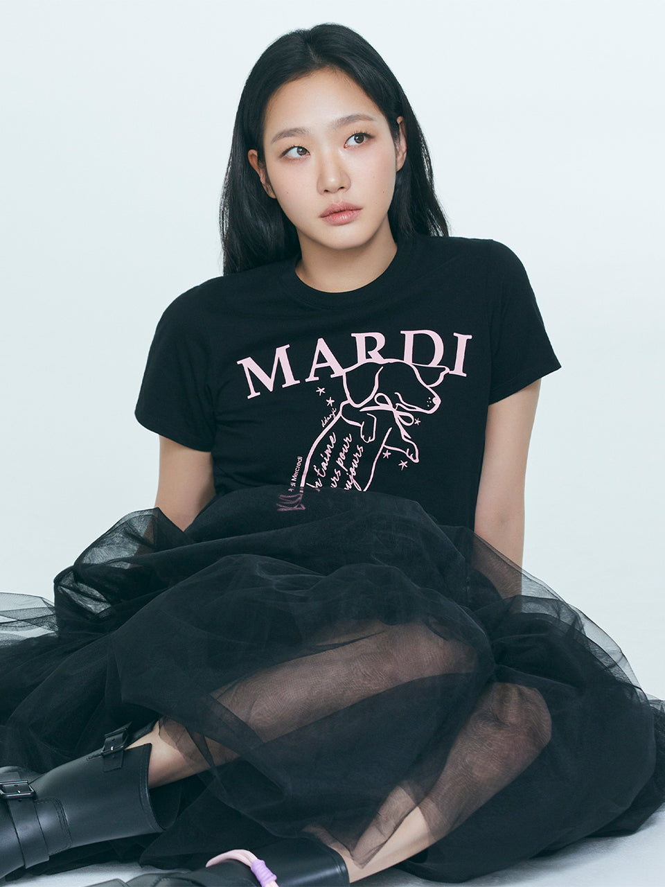 SLIM TSHIRT SWING THE TAIL DDANJI_BLACK PINK