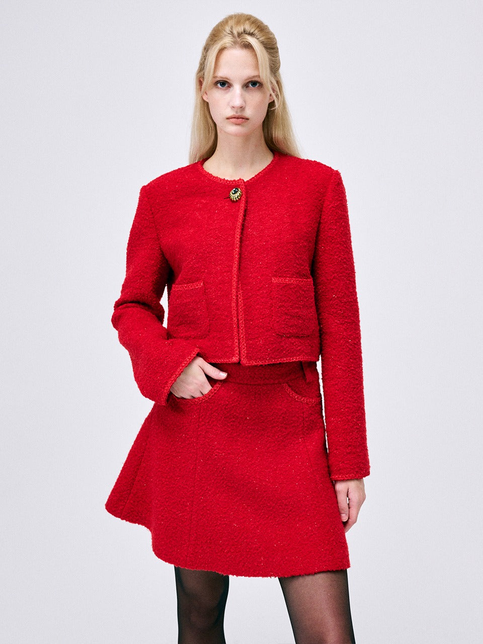 TWEED A LINE SKIRT_RED