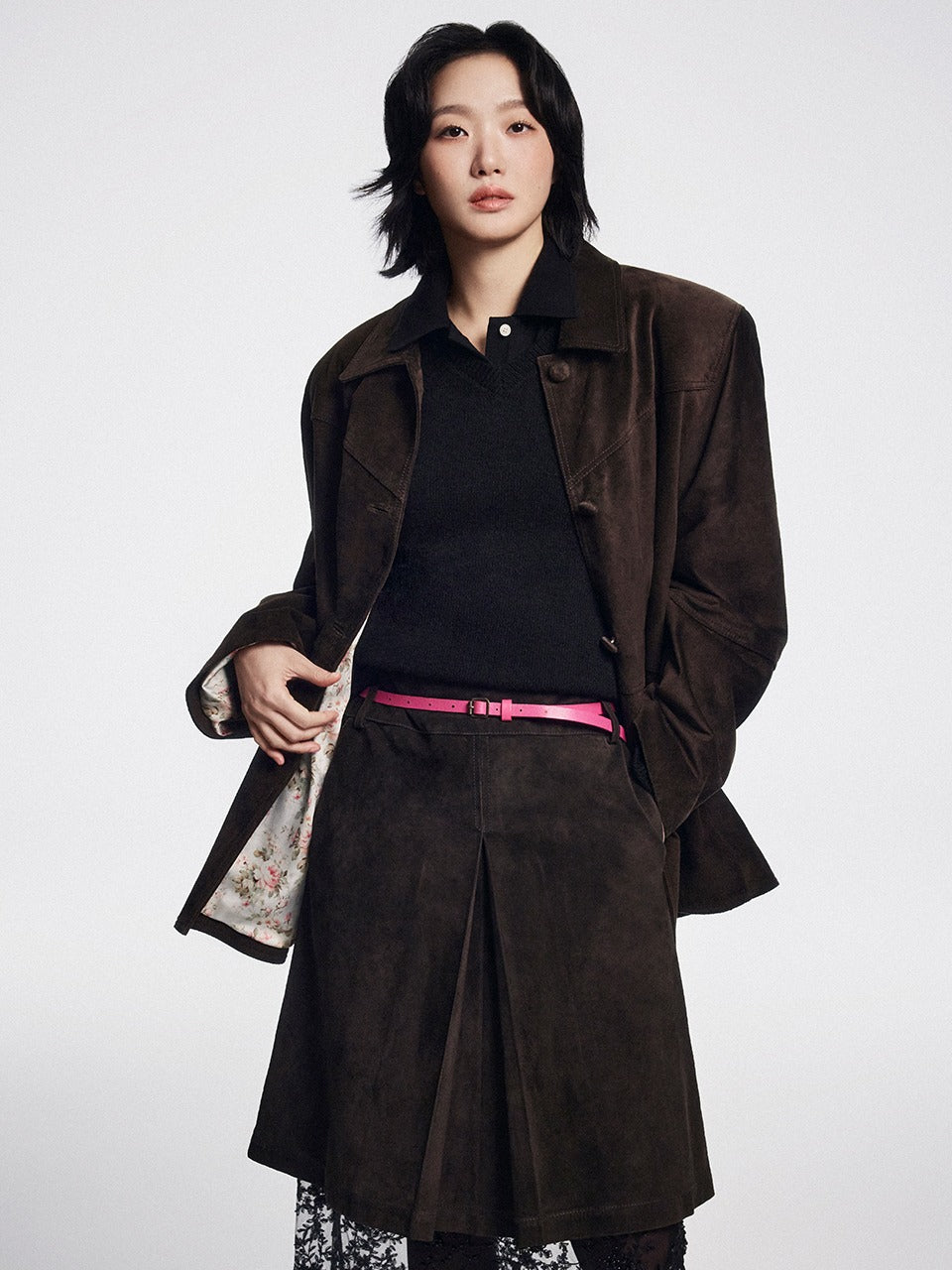 SUEDE MIDI SKIRT_BROWN