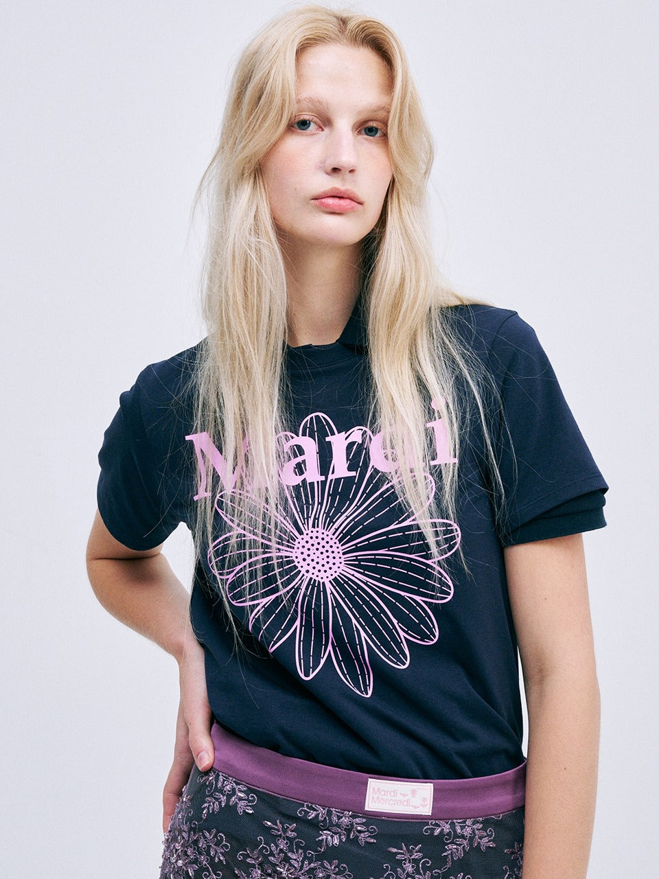 SLIM TSHIRT FLOWERMARDI_NAVY LAVENDER