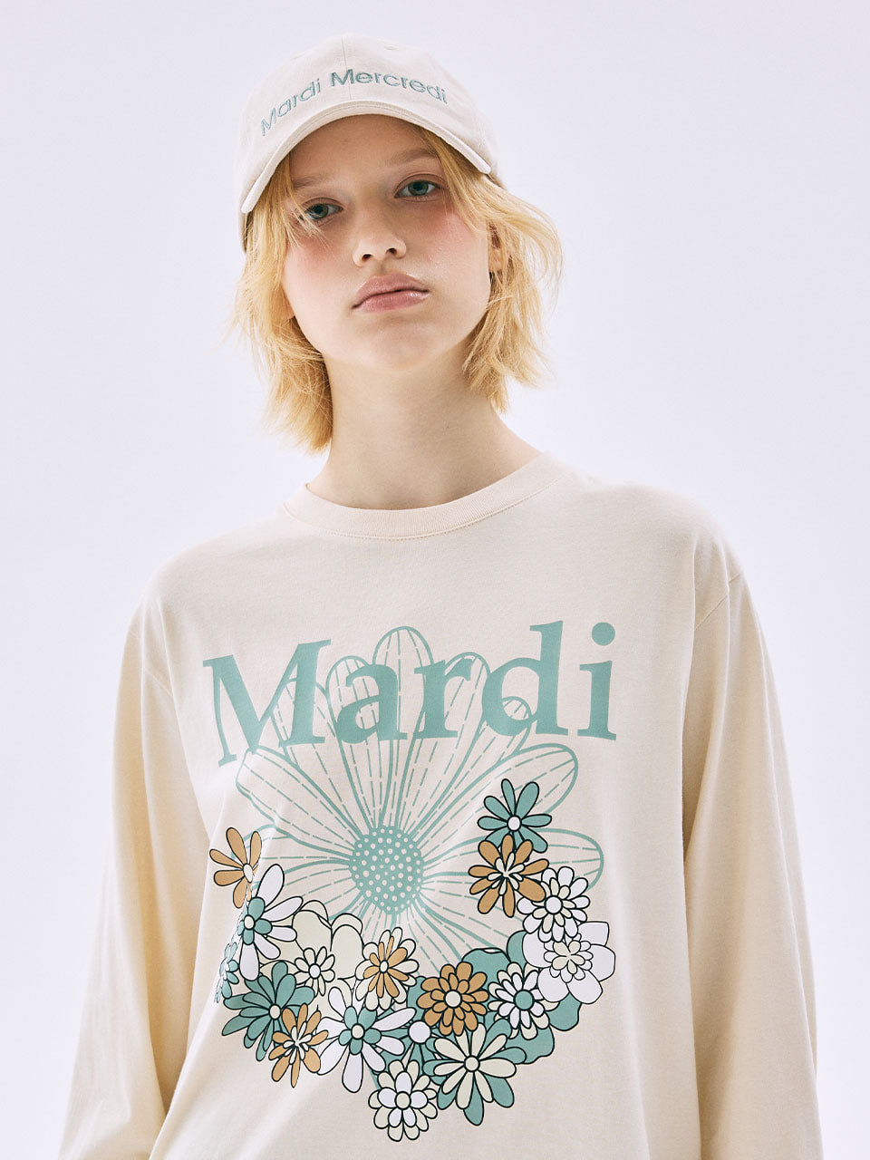 TSHIRT LONG SLEEVE FLOWERMARDI JARDIN_BUTTER MOSSGREEN