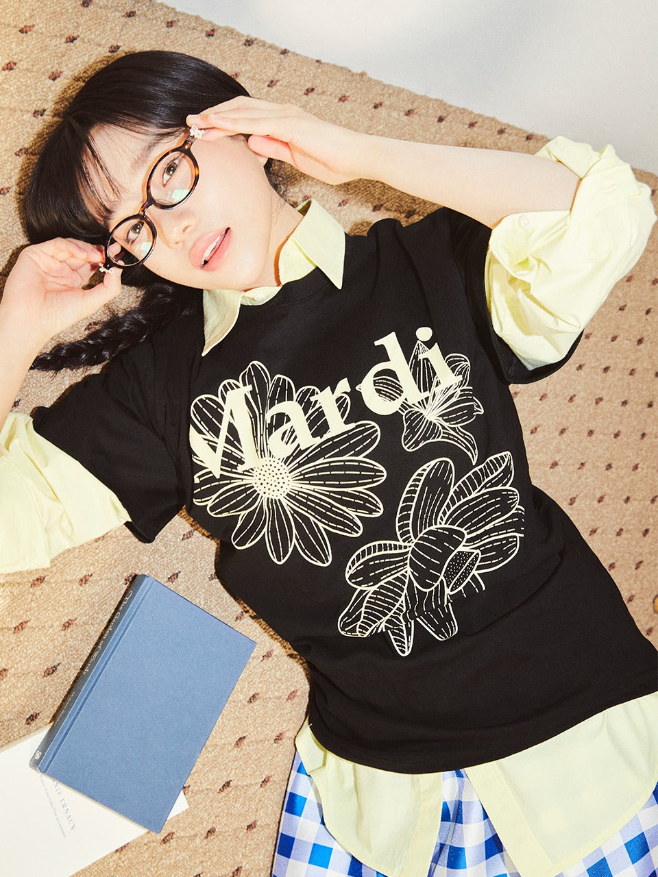 TSHIRT TRIPLE FLOWER_BLACK LEMON