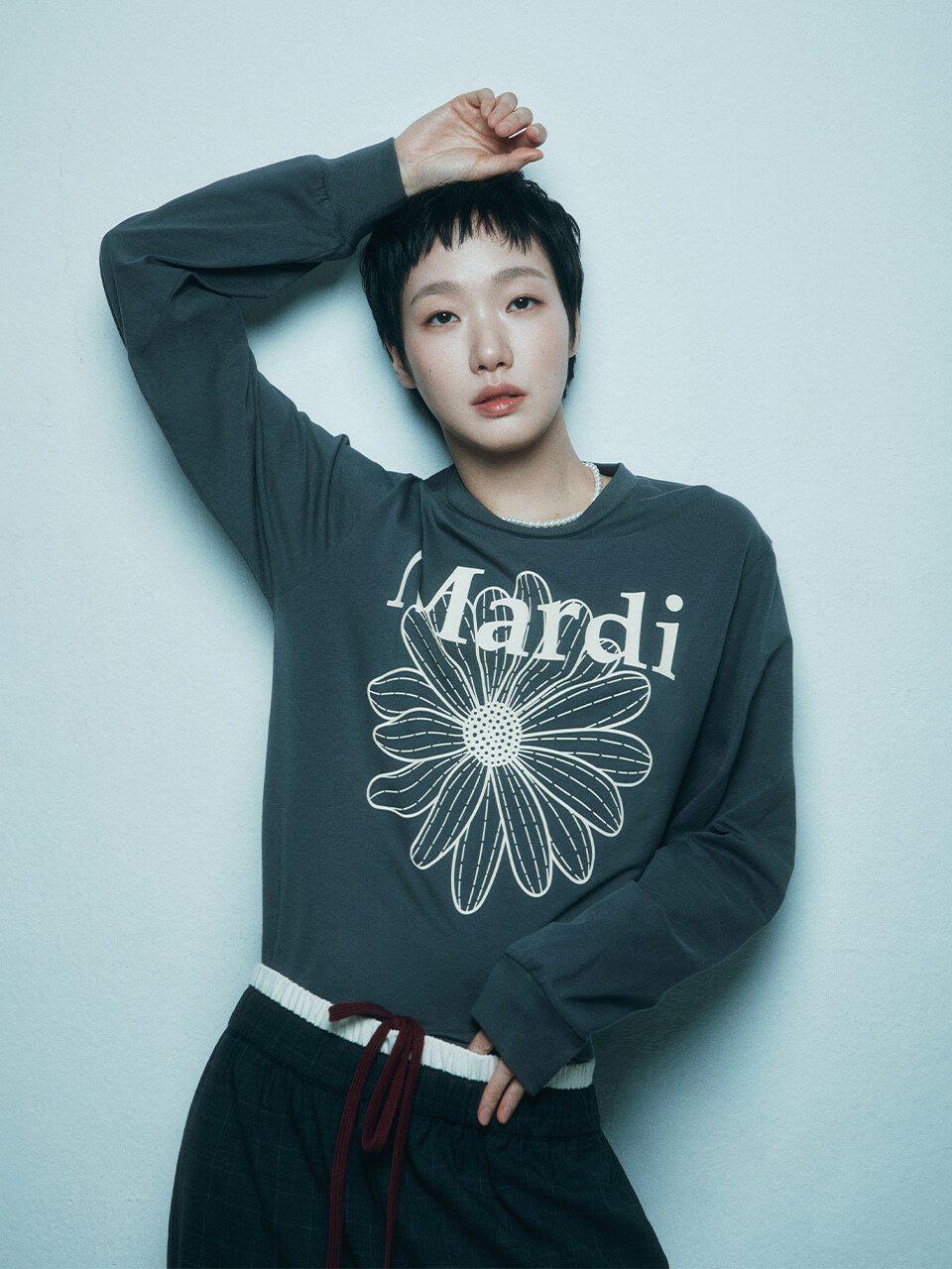 TSHIRT LONG SLEEVE FLOWERMARDI_CHARCOAL CREAM