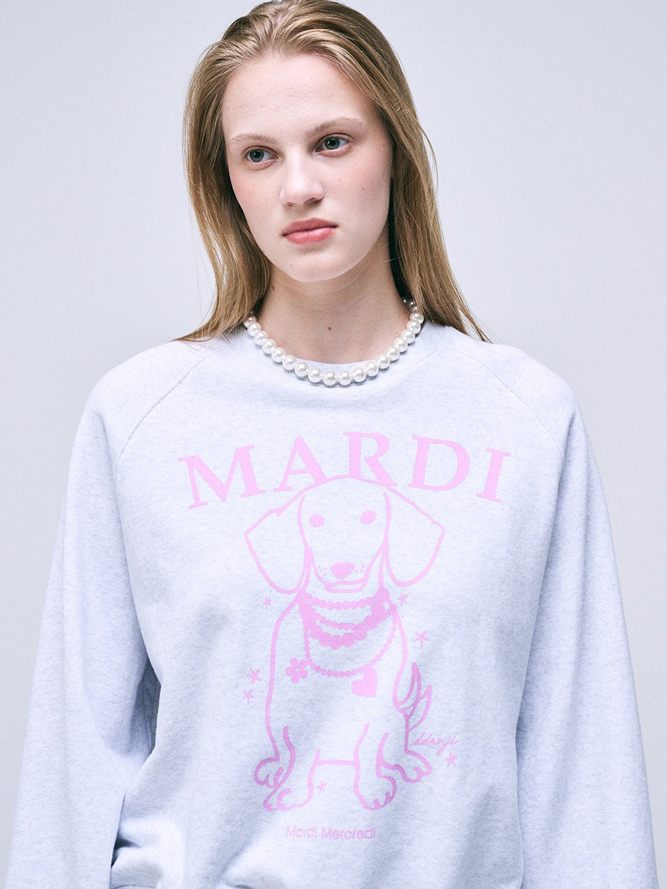SWEATSHIRT RAGLAN SWING THE TAIL DDANJI PEARL NECKLACE_HEATHER LAVENDER
