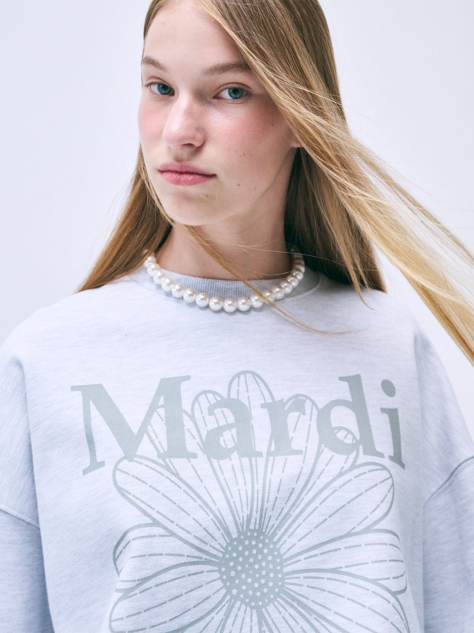 SWEATSHIRT FLOWERMARDI_HEATHER LIGHTGREY
