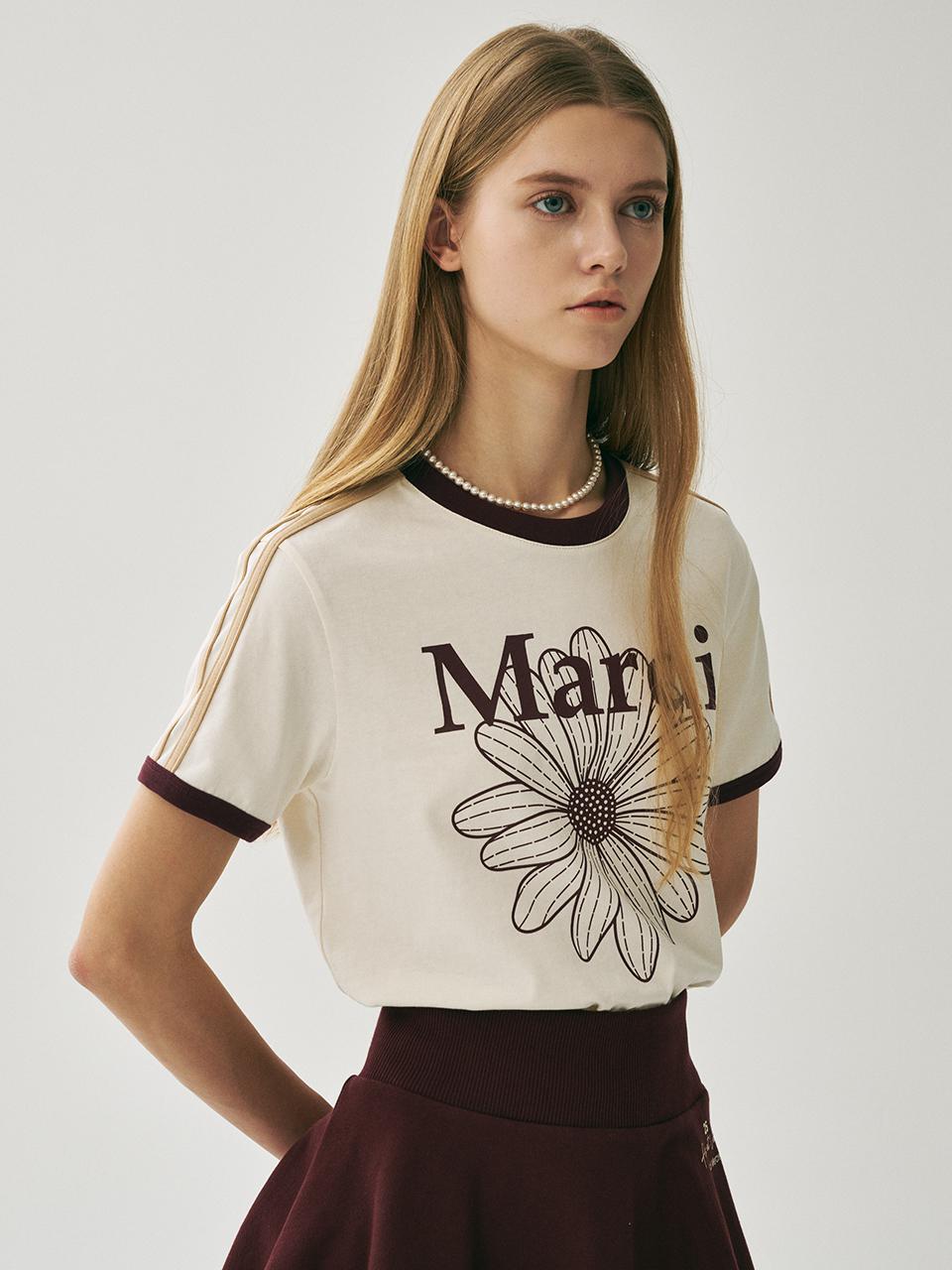 [Restocking on September 9] SLIM RINGER TSHIRT FLOWERMARDI_CREAM BURGUNDY