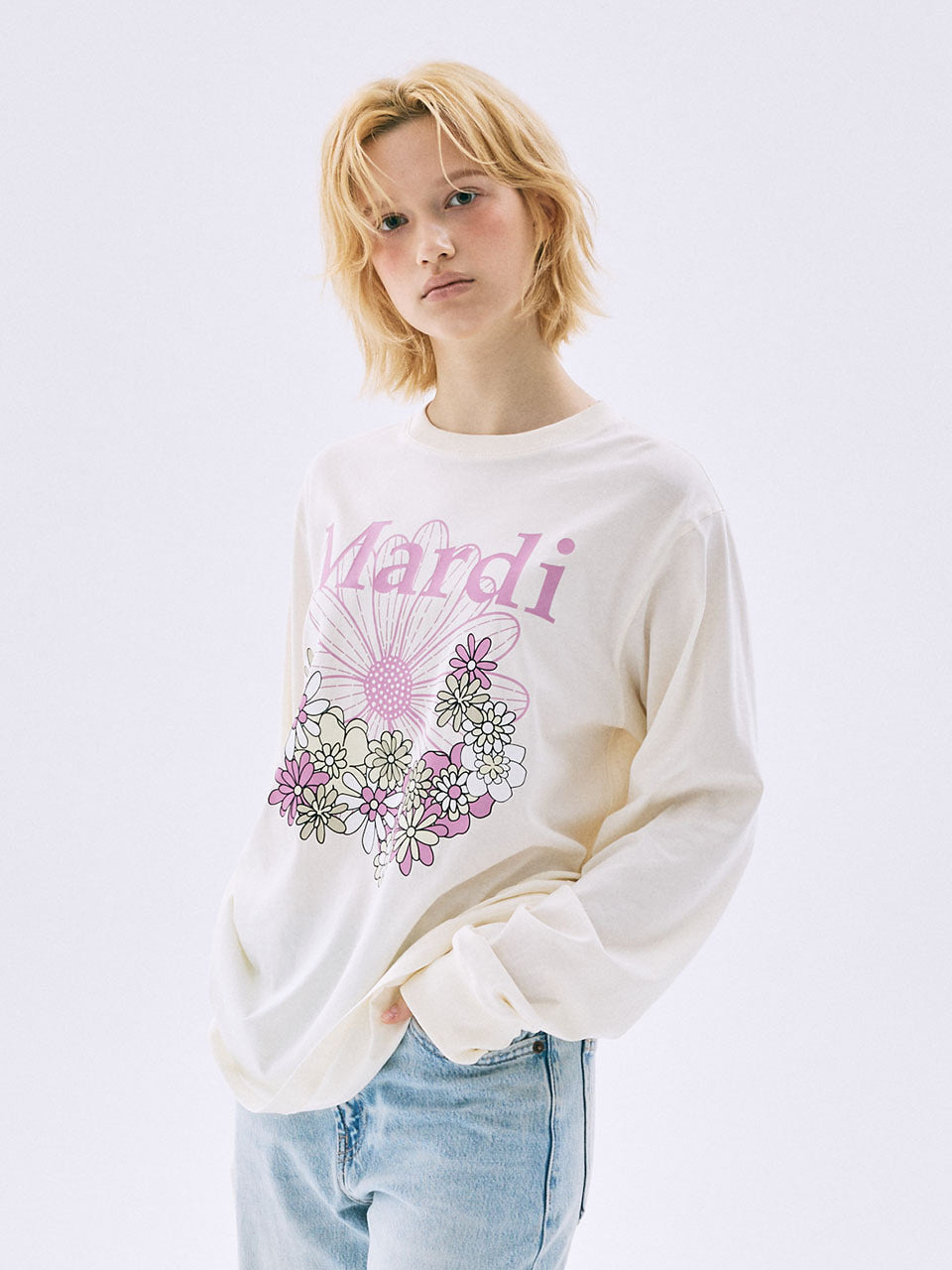 TSHIRT LONG SLEEVE FLOWERMARDI JARDIN_CREAM PINKLAVENDER